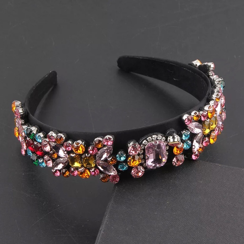 Black Multicolored Rhinestone Headband